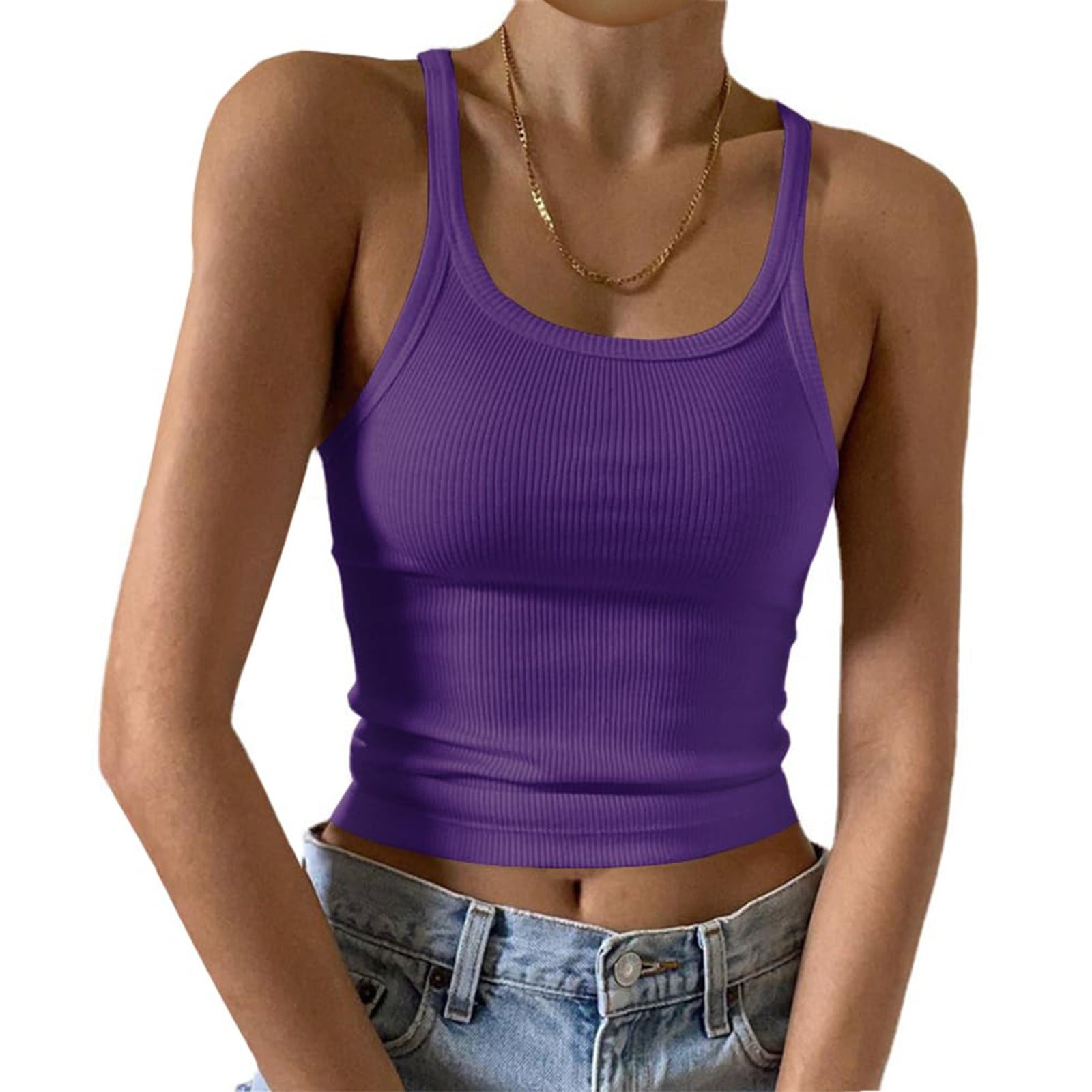 CHCNHAC Women's Ribbed Tank Tops Sleeveless Scoop Neck Tanks Summer ...