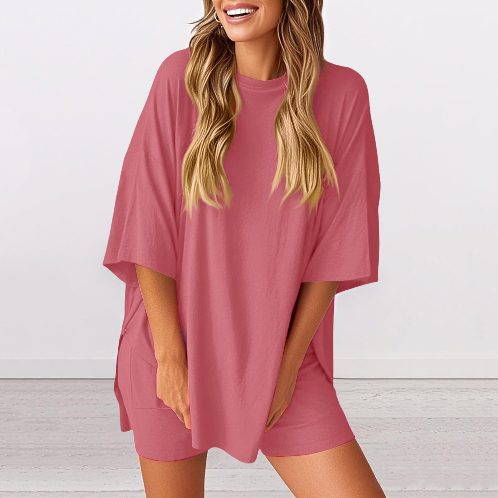 SHEWIN Women's 2 Piece Lounge Sets Oversized Crewneck Short