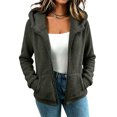thumbnail image 1 of CHCNHAC Womens Plush Hooded Jacket Zip Front Fleece Outerwear Long Sleeve Casual Fall Winter Coat with Side Pockets Loose Fit, Army Green - L, 1 of 1