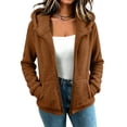 thumbnail image 1 of CHCNHAC Womens Plush Hooded Jacket Zip Front Fleece Outerwear Long Sleeve Casual Fall Winter Coat with Side Pockets Loose Fit, Brown - L, 1 of 1