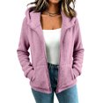 thumbnail image 1 of CHCNHAC Womens Plush Hooded Jacket Zip Front Fleece Outerwear Long Sleeve Casual Fall Winter Coat with Side Pockets Loose Fit, Light pink - M, 1 of 1