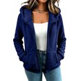 thumbnail image 1 of CHCNHAC Womens Plush Hooded Jacket Zip Front Fleece Outerwear Long Sleeve Casual Fall Winter Coat with Side Pockets Loose Fit, Navy - XL, 1 of 1