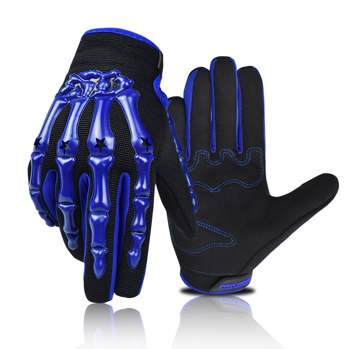 Skeleton Bone Motorcycle Gloves - Black With White Bone Print, Multiple Sizes Available