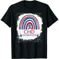 thumbnail image 1 of CHD Awareness Heart Disease Bleached Rainbow Blue Red Ribbon T-Shirt, 1 of 3