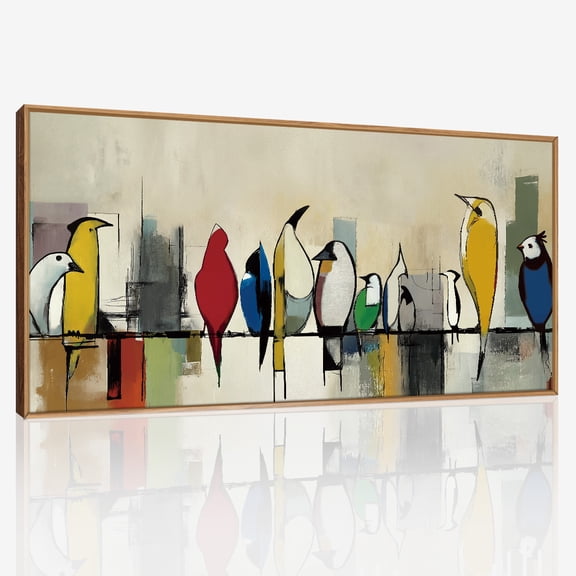 CHDITB Bird Wall Art Colorful Abstract Modern Framed Canvas for Living Room Bedroom Office 20x40 Inch