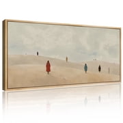 CHDITB Minimalist Wall Art Abstract Beige Walking People Framed Canvas For Living Room Bedroom Office 20x40 Inch