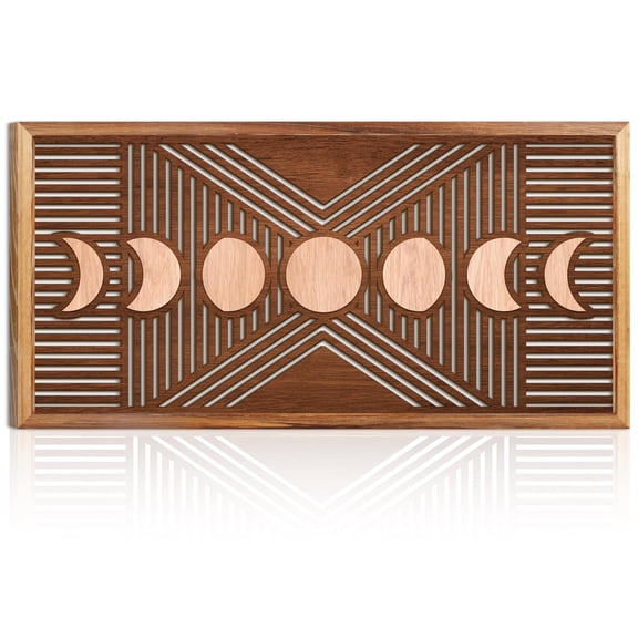 CHDITB Moon Phase Celestial Wood Wall Art Boho Geometric Cut out Modern Minimalist for Bedroom Living Room Office 16x32 Inch