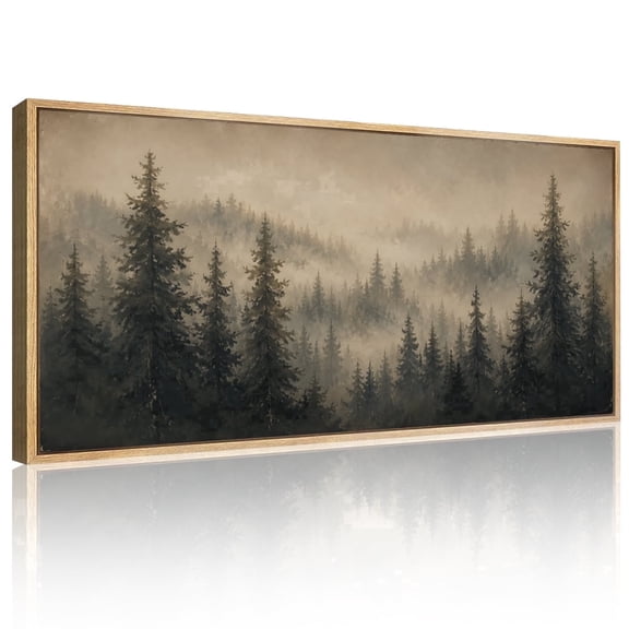 CHDITB Pine Tree Forest Wall Art Misty Woodland Framed Nature Canvas Minimalist For Living Room Bedroom Office 20x40 Inch