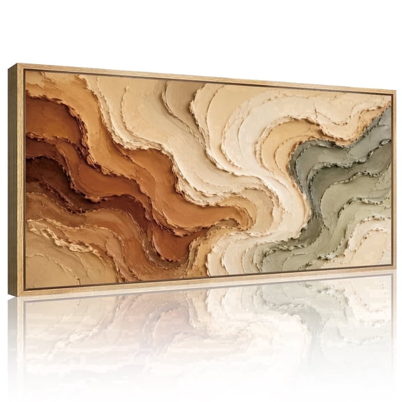 CHDITB Abstract Wall Art Minimalist Wall Decor Textured Wave Earth Tone Wall Print Framed Modern Canvas for Living Room Bedroom Office 20x40 Inch