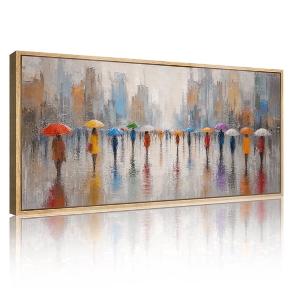 CHDITB Umbrella Girl Rain Cityscape Canvas Wall Art Textured New York Rainy Street Paintings Modern Rainy Street Pedestrians Canvas For Living Room Bedroom Office 20x40 Inch