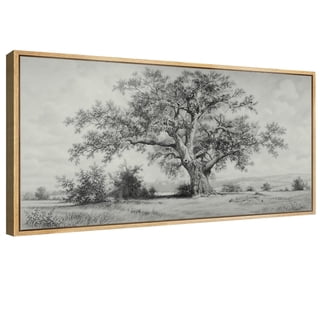 CHDITB Tree of Life Wall Art Nature Landscape Elm Tree Sketch Framed Canvas for Living Room Bedroom Office 20x40 Inch