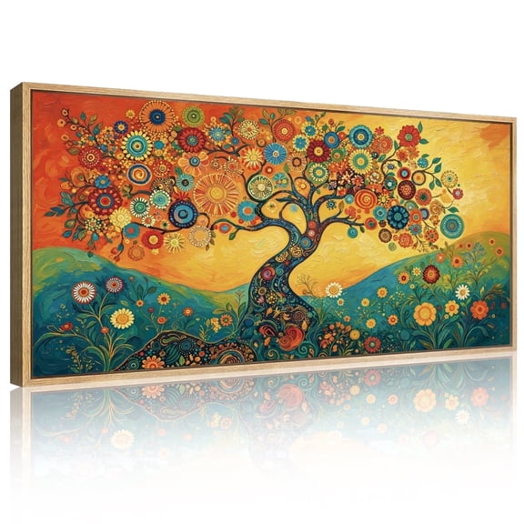 CHDITB Tree of Life Wall Art Textured Colorful Flower Tree Framed Vibrant Spiritual Canvas for Living Room Bedroom Office 20x40 Inch