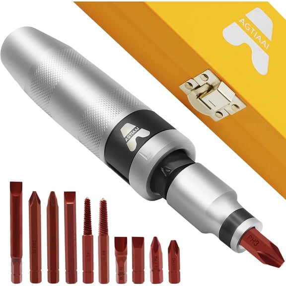 CHE-1/2" Hand Impact Screwdriver Driver Set - 12 PCS Manual Reversible Impact Driver Kit High-Strength S2 Steel, Ideal for Removing Rusted Fasteners, Stubborn Bolts & Broken Screws