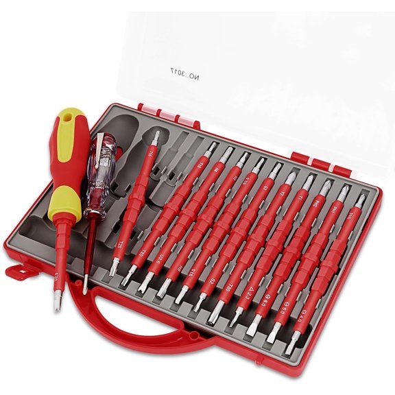 CHE-1000V Insulated Electrician Screwdriver Set,26-Pieces Electrical Screwdriver Set,CR-V Magnetic Screwdriver Tool Set,Electrician Tools Phillips Slotted Torx Hex Square with Voltage Tester