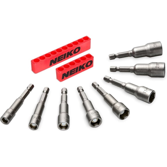 CHE-10065A 1/4 Hex Shank Magnetic Power Impact Nut Driver Set |8 Piece Tool Set | Professional Grade Socket Nut Setters| Metric | Sizes 6 to 13 MM | Cr-V Steel
