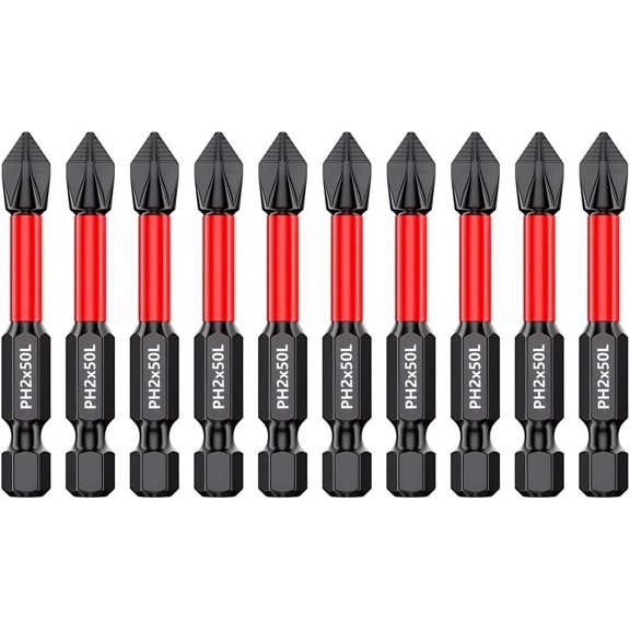 CHE-10pcs 2"/50mm Anti Slip Phillips #2 Insert Bits Magnetic Drill Bit Set, Strong Magnetism, 1/4 Inch Hex Shank TS2 Steel Cross Impact Screws Driver Bits