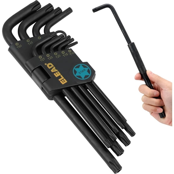CHE-11-Piece Torx Star Allen Wrench Set with Extension Bar, Long Arm Torx Key Set T10-T50, Heat-Treated S2 Steel