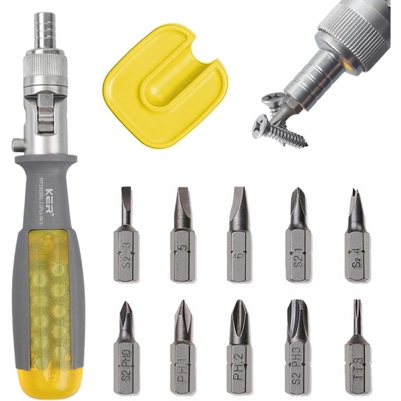 CHE-11 in 1 Ratcheting Multitool - Magnetic Screwdriver, Professional Angle Screwdriver Repair Tool (Yellow, NEW Magnetic)
