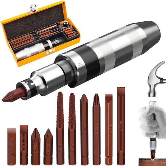 CHE-12 PCS Manual Impact Driver, S2 Alloy Steel Impact Driver Bit Set, Broken Bolt Extractor Set, Rust Screw Extractor, Impact Screwdriver for Dismantling the Old Screws (12PCS)