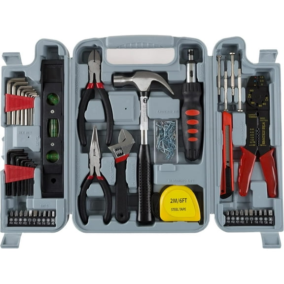 CHE-130-Piece Tool Set - Tool Kit with Hammer, Wrenches, Screwdriver, Pliers, and More - Hand Tools for Home Improvement Projects by (Gray)