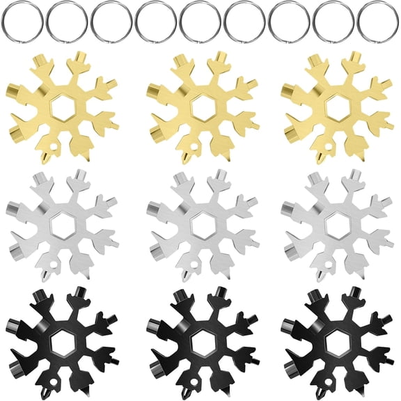 CHE-18 in 1 Snowflake Multi Tool 9 Pack Stainless Steel Snowflake Bottle Opener/Flat Phillips Screwdriver Kit/Wrench, Xmas Gifts Stocking Stuffers for Adults, Durable and Portable to Take