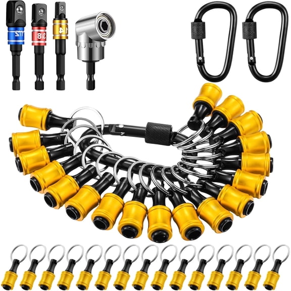CHE-18 Pcs Drill Bit Holder Keychains 3 Pcs 1/4 3/8 1/2 Socket Portable Hex Shank Screwdriver Quick Release Impact Bit Holder Accessories 105 Attachment Adapter for Tool Improvement Men Gift(Gold)