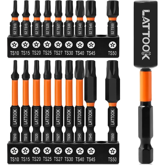 CHE-19-Pieces 5 Point Star Torx Bit Set, Security Tamper Proof Torx Driver Bit Set, Magnetic S2 Steel, 2.3'' & 1'' Long, T10, T15, T20, T25, T27, T30, T40, T45, T50