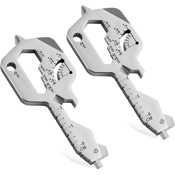 CHE-2 PCS, 20 IN 1 Key Shaped Multitools, Key Shaped Pocket Tool, Stainless Steel Utility Gadget, Gift for Men, Everyday Carry, Automotive, Home Improvement, Bottle Opener, Screw Driver, Silver