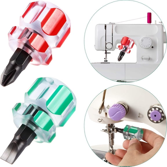CHE-2 Pieces Sewing Machine Screwdriver Mini Short Screwdriver Tool Kit Includes Slotted Flat Head Mini Small Brother Pocket Sewing Screwdriver Cross Head for DIY Repairing