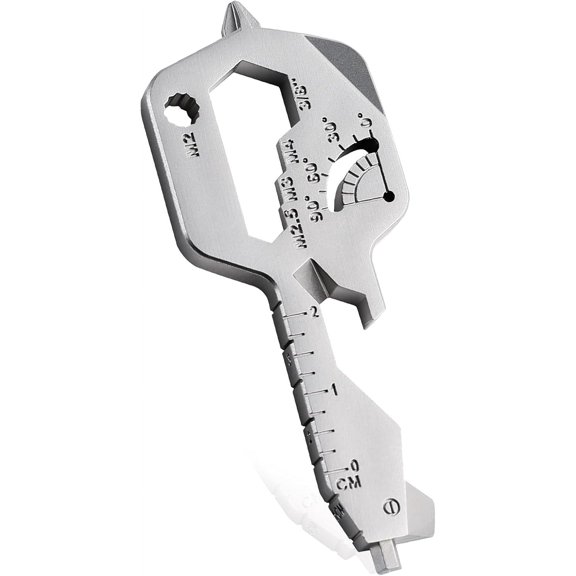 CHE-20 IN 1 Key Shaped Multitools, Key Shaped Pocket Tool, Stainless Steel Utility Gadget, Gift for Men, Everyday Carry, Automotive, Home Improvement, Bottle Opener, Screw Driver, Silver, 1 Pcs