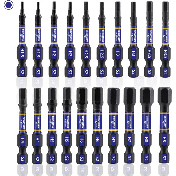 CHE-20 Pieces 2 In. Hex Screwdriver Bit Set, Multi Head Metric Power Bits, S2 Steel Impact Tough Magnetic Allen Wrench Drill Bits