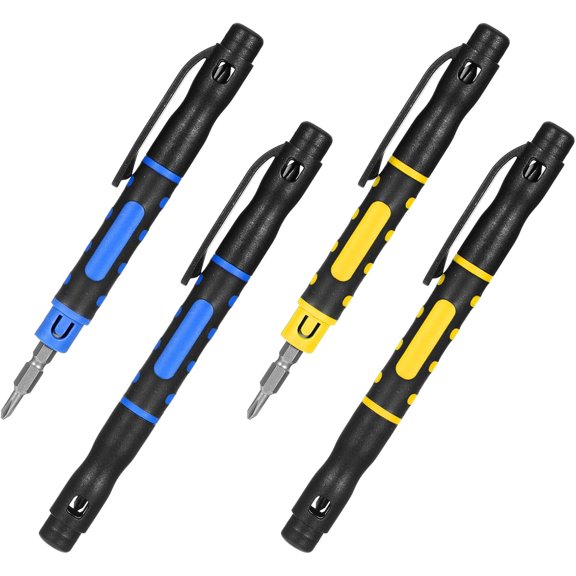 CHE-2Pcs 4 In 1 Pocket Pen Screwdriver Multipurpose Portable Screwdriver Double Ended Crossing Flathead Screwdrivers for Repairing Installing Tool