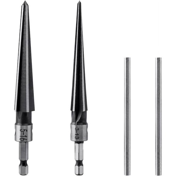 CHE-2Pcs T Handle Taper Reamer Set,6 Fluted Chamfer Reaming Guitar Bridge Pin Hole Handle Tapered Reamers Woodworker Tool 1/8"-1/2" (3-13mm) & 3-16''-5/8'' (5-16mm)
