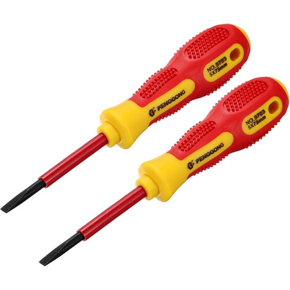 CHE-2pcs 1000v Insulated Electrician Screwdriver 5x75mm CR-V Magnetic Slotted Flat Head Insulation Screwdrivers