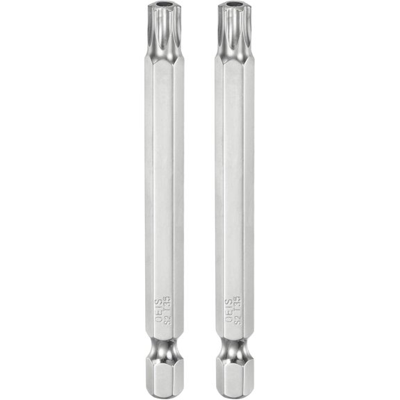 CHE-2pcs T35 Security Torx Bit 1/4" Hex Shank 3" Long S2 Steel Magnetic Tamper Resistant Star Bits Screwdriver Torx Head with Hole for Driver Drill Bits Remove Fastening Screws