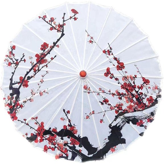 CHE-33" Handmade Oiled Parasol Bamboo Silk Umbrella Chinese Japanese Art Classical Dance Umbrella Plum Blossom for Wedding Parties Photography Costumes Cosplay Decoration and Other Events