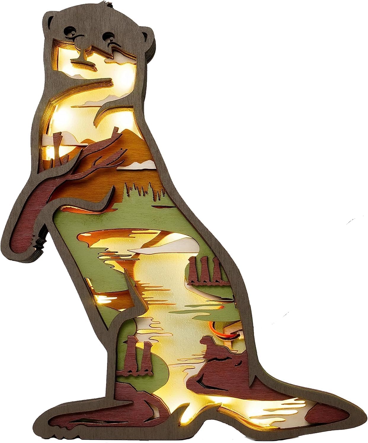 CHE-3D Wooden Animal Carving LED Night Light, Wood Carving Light ...