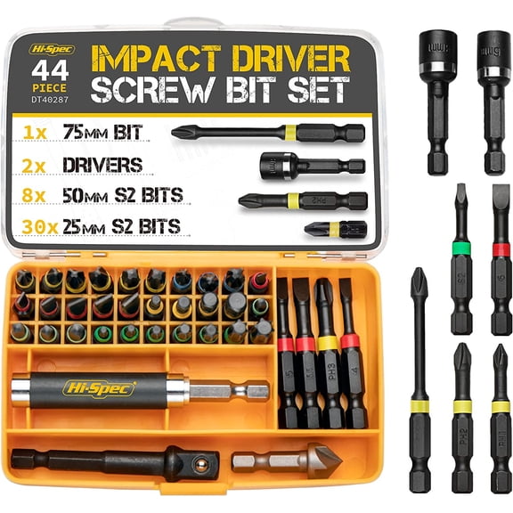CHE-44pc Metric 1/4in Impact Screw Driver Bit Set. Hex Shank S2 Steel Screwdriver Bits Box Set for Electric Drill Drivers and Power Screwdrivers