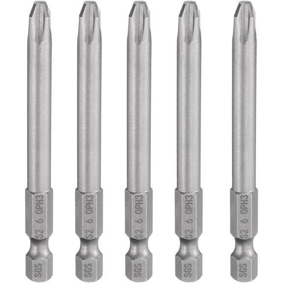CHE-5pcs #3 Phillips Screwdriver Bit PH3 1/4" Hex Shank 3" (75mm) Long Magnetic S2 Steel Industrial Grade Screw Driver Bit Cross Head Electric Drill Bits 0.236" (6mm) Rod