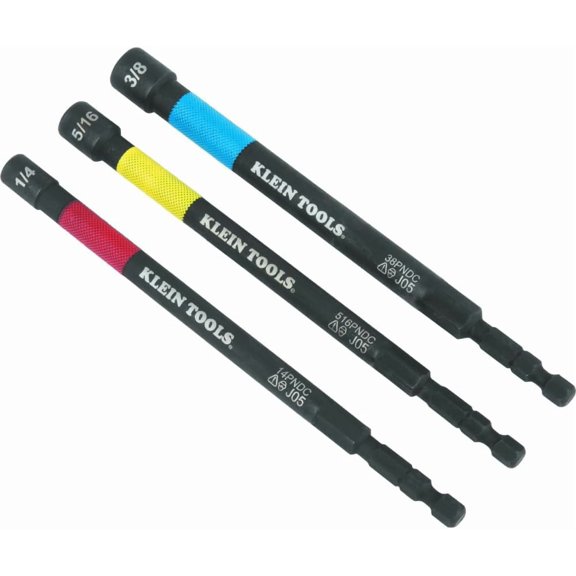 CHE-65411PK3 Magnetic Color-Coded Power Nut Setter Set, 1/4-Inch Impact Hex Drive, 5-Inch Shaft, Extended Reach, 3-Piece