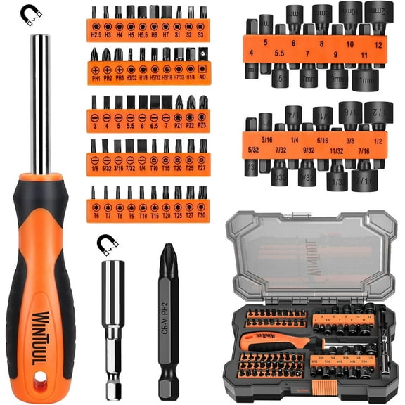 CHE-73-in-1 S2 Steel Screwdriver Bit Set | 1/4 Hex & Torx Impact Drill Kit with Nut Drivers | Repair Tool for Computer, Car, Bikes | Furniture Assembly Tools | Gifts for Dad for Men