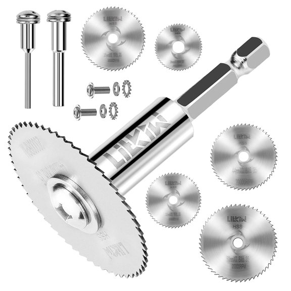 CHE-8PCS Rotary Drill Saw Blades(with 1PCS 1/4" Hex Shank,1PCS 1/8" Round Shank,1PCS 1/4" Round Shank),HSS Saw Disc Wheel Cutting Blades for Drills Rotary Tools