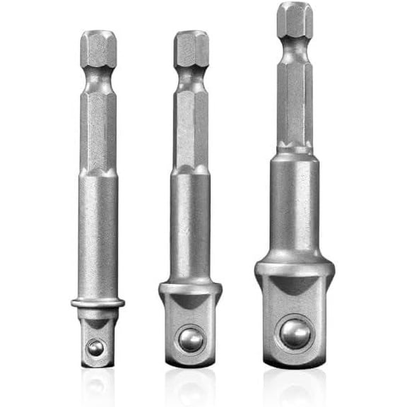 CHE-BOEN Impact Grade Socket Adapter Set, 3-PCS Drill Bit Adapter with Bit Holder, Sizes 1/4", 3/8", 1/2", 1/4-Inch SAE Hex Shank, Cr-V, for Cordless Drill & Screwdriver, Power Drill & Driver