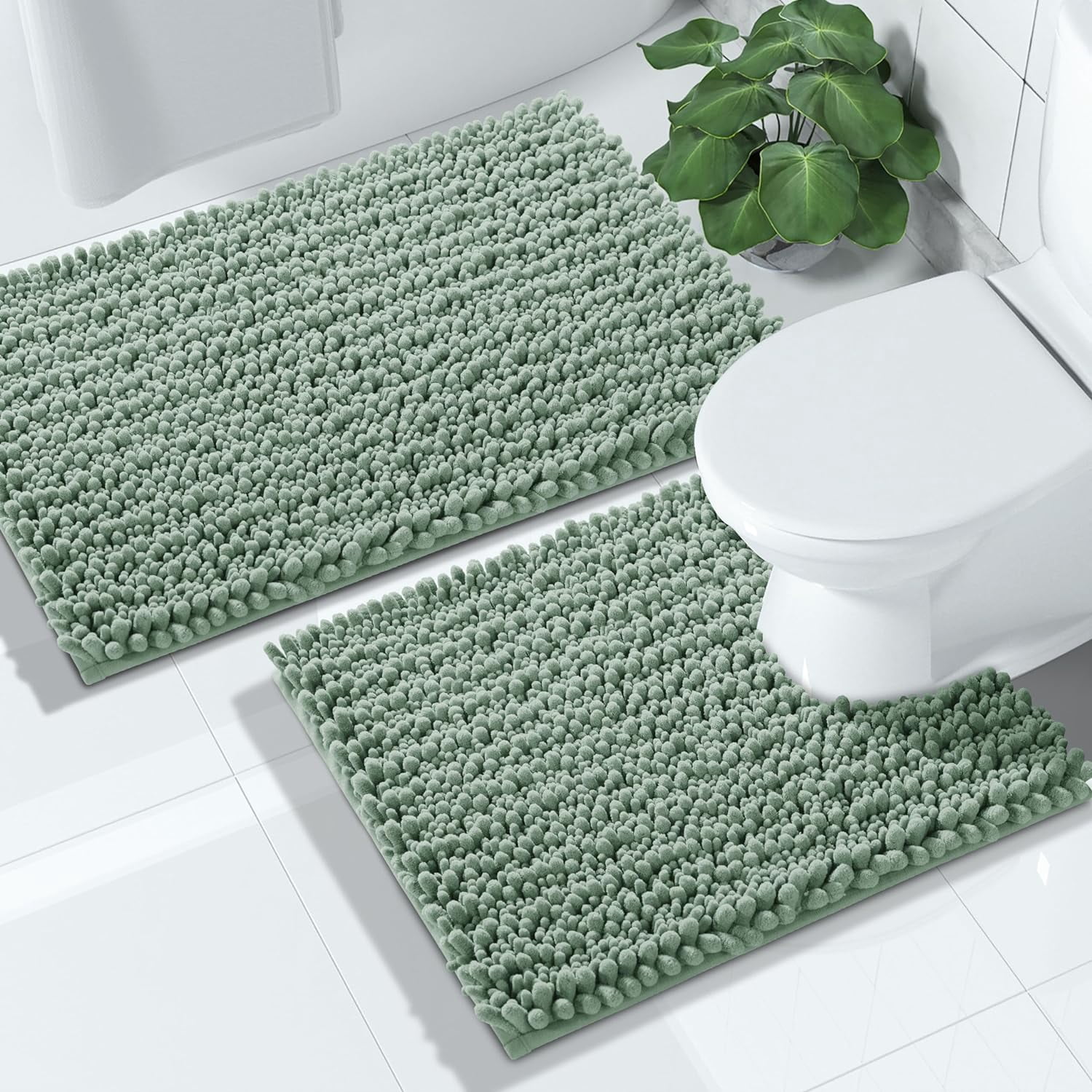 CHE-Chenille Bathroom Rugs Sets 2 Piece, Soft Toilet Rug U-Shaped ...