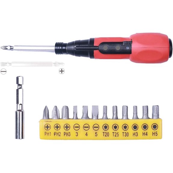 CHE-Cordless Electric Screwdriver 3.6V 800mAh Li-ion With Battery Indicator LED Light - 12 Free Accessories for Home DIY, Both Hand and Mini Drill