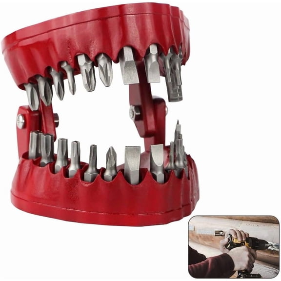 CHE-Denture Drill Bit Holder,Gag Gift for Dentist,Magnetic Gums with 28PCS Bits,3D Sculpture Desk Gadget Decoration,1/4Hex Bit,2-in-1 Screwdriver