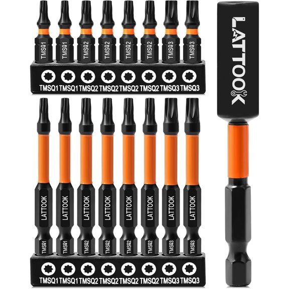 CHE-Double Square 8 Point Star Bit Set, 17PCS 8 Point Torx Bits 2 Square Drive Bits, Magnetic S2 Steel Torx Bit Set, 2.3'' & 1'' Long, #1, #2, #3