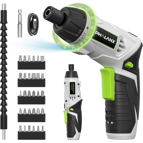 CHE-Electric Screwdriver Rechargeable 4V Cordless Screwdriver Set, Small Screw Gun with LED Light & USB Charging Cable, 17+1 Torque Setting Mini Electric Screwdriver for Light-Duty Works