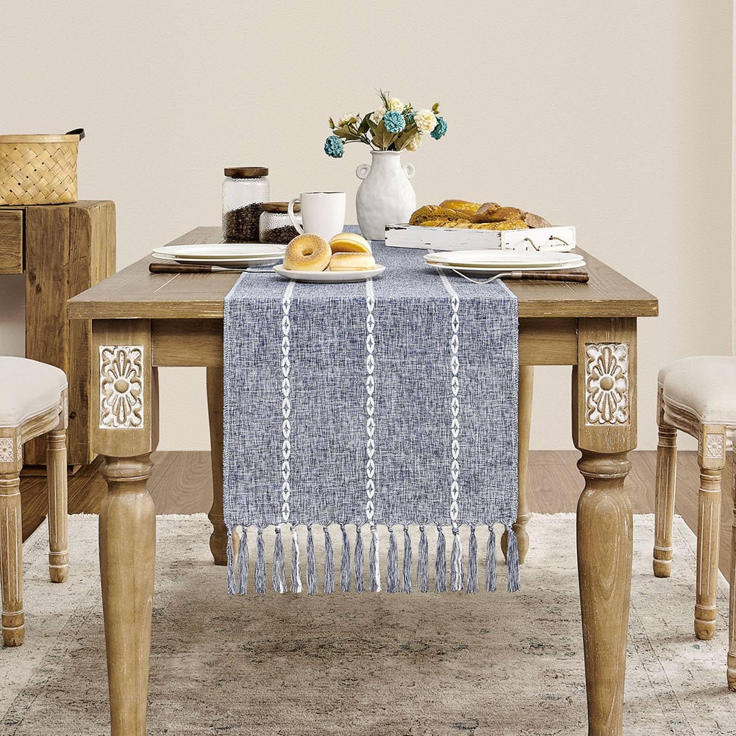 CHE-Farmhouse Table Runner, Rustic Table Runners 90 Inches Long, Linen ...