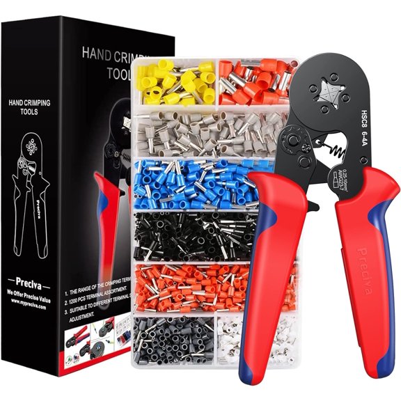 CHE-Ferrule Crimping Tool Kit, AWG23-7 Self-adjustable Ratchet Wire Crimping Tool Kit Crimper Plier Set with 1200PCS Wire Terminals Crimping Connectors Wire End Ferrules